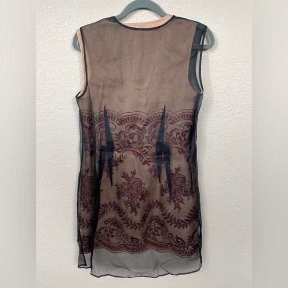Stella McCartney Bolsena Dress Mini Mesh Overlay Embroidered Black Beige Red 40 - Picture 3 of 16